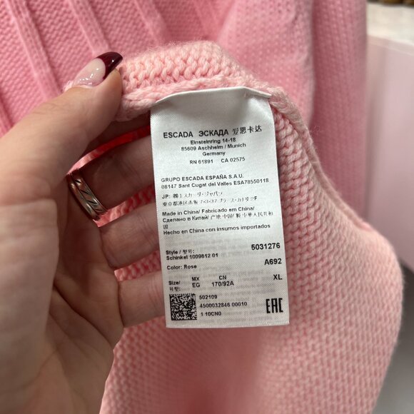 $475 NWT Escada Rose Pink Knit Schinkel Mock-Neck Jumper Wool Sweater size XL - Picture 9 of 10